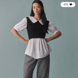 EUC ANTHROPOLOGIE x MAEVE - Peter Pan Collar Twofer Sweater Top, Small